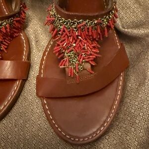 Hype Brown Leather Sandals with Red Embellishments